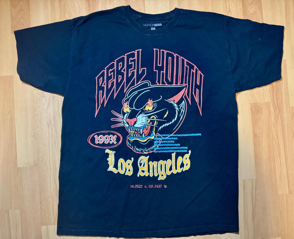 Fashion Nova Rebel Youth Shirt Mens XL Panther Graphic Los Angeles 1990s Tee